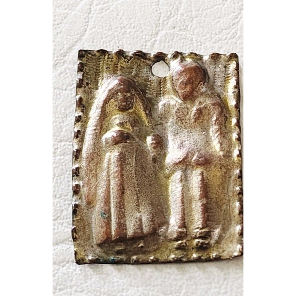 Vintage Rare Brass WEDDING COUPLE MILAGRO charm Hand-Chiseled Metal